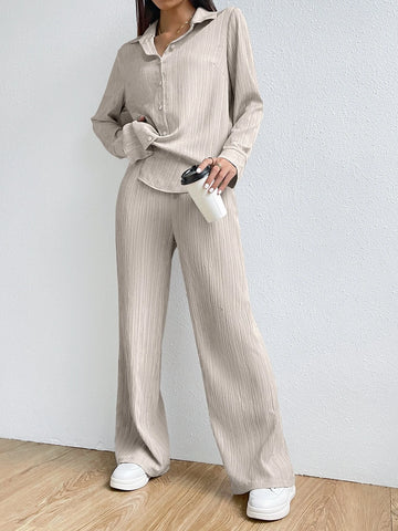 Solid Button Front Shirt & Pants