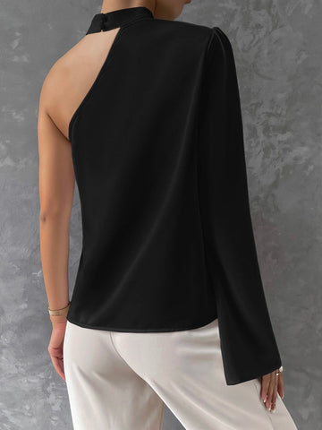 Unity Solid Asymmetrical Neck Cut Out Blouse