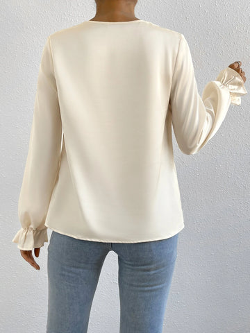 Draped Collar Flounce Sleeve Blouse