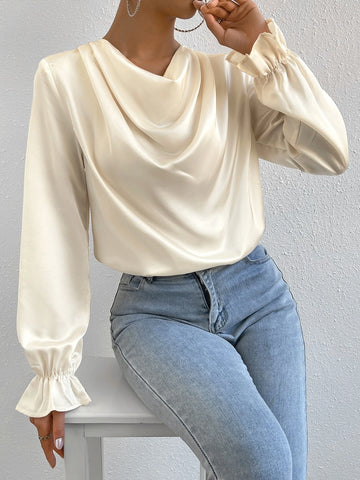 Draped Collar Flounce Sleeve Blouse