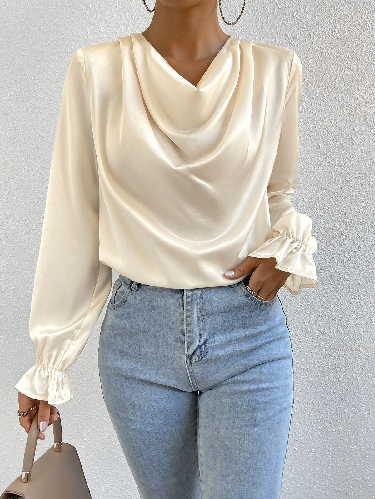 Draped Collar Flounce Sleeve Blouse