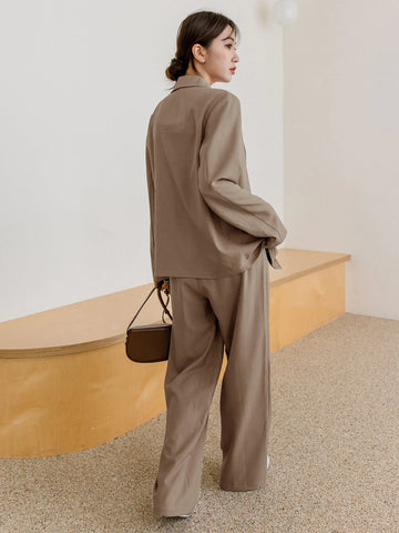 DAZY Lapel Neck Blazer & Fold Pleated Tailored Pants