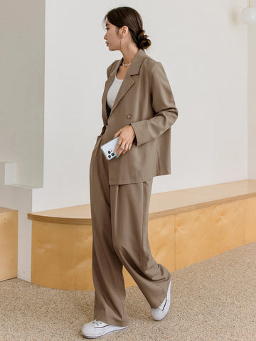 DAZY Lapel Neck Blazer & Fold Pleated Tailored Pants