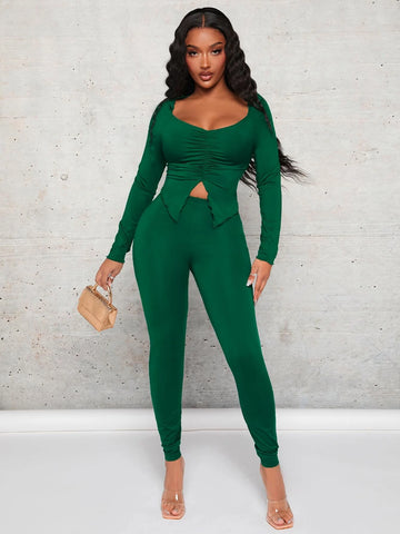 Sweetheart Neck Split Hem Top & Leggings