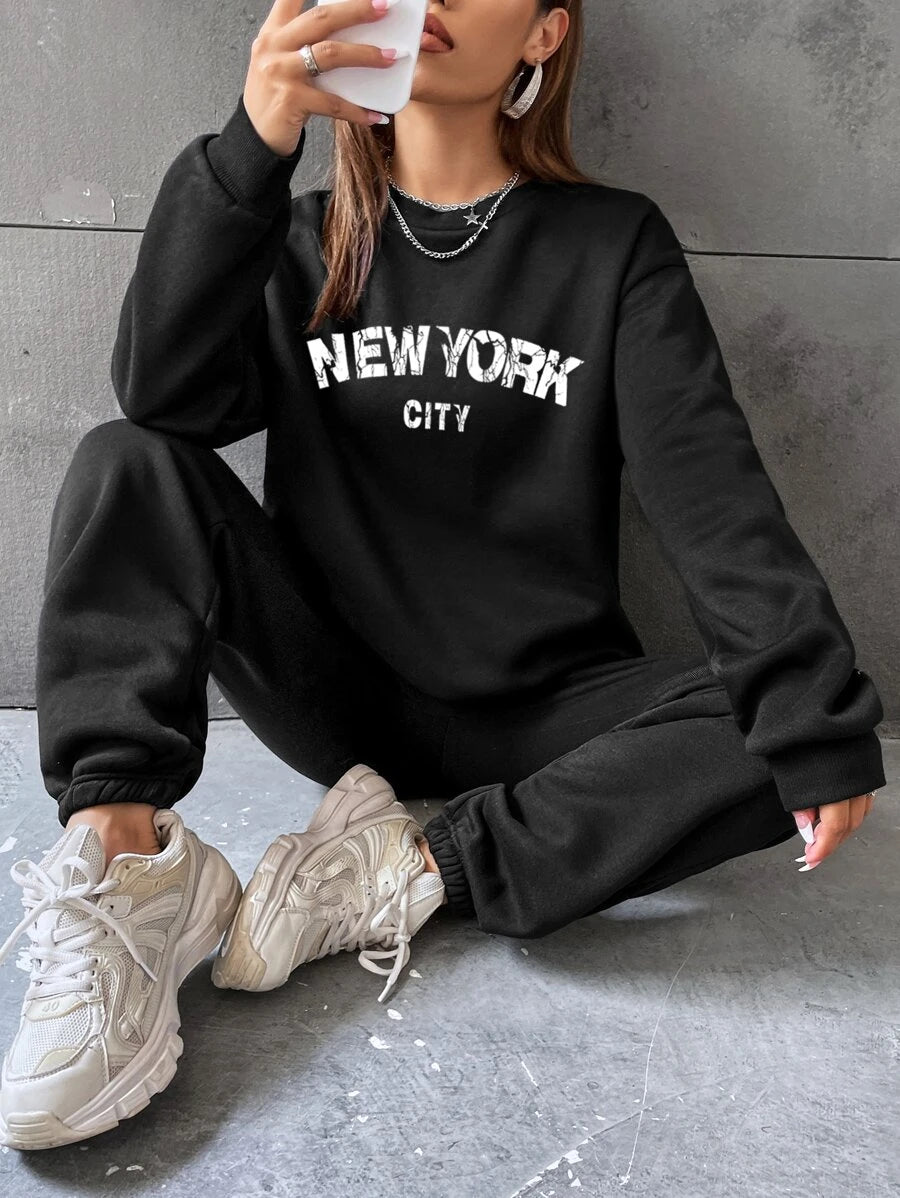 Letter Graphic Drop Shoulder Pullover & Sweatpants