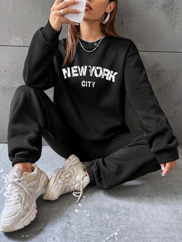 Letter Graphic Drop Shoulder Pullover & Sweatpants
