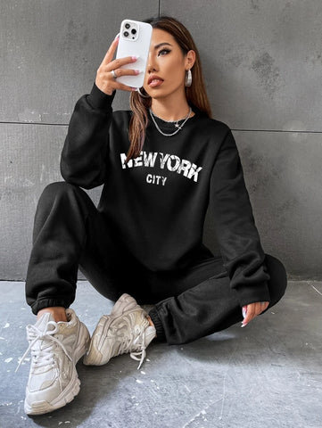 Letter Graphic Drop Shoulder Pullover & Sweatpants