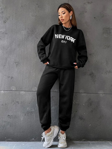 Letter Graphic Drop Shoulder Pullover & Sweatpants