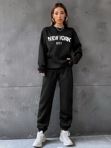 Letter Graphic Drop Shoulder Pullover & Sweatpants