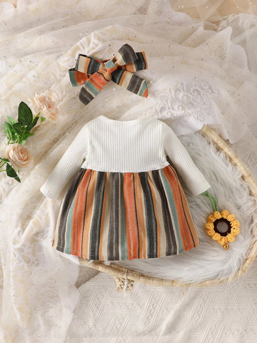 Newborn Baby Plaid Bow Front 2 In 1 Dress With Headband