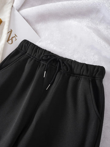 Letter Graphic Drawstring Waist Thermal Lined Sweatpants