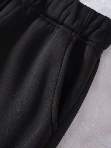 Letter Graphic Drawstring Waist Thermal Lined Sweatpants