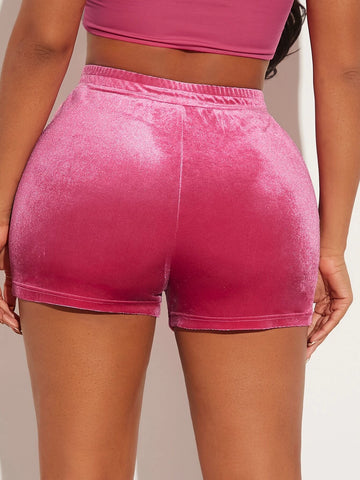 SXY Rhinestone Letter Pattern Velvet Shorts