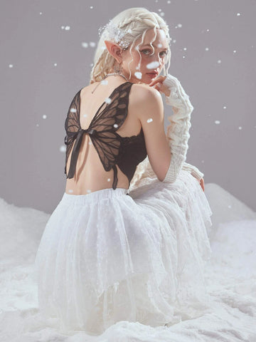 ROMWE Fairycore Tie Backless Crop Cami Top