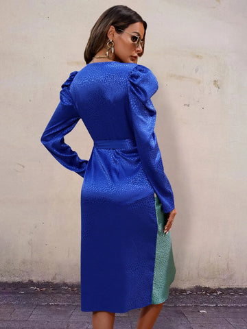 Puff Sleeve Wrap Knot Side Dress
