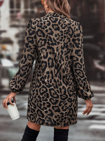 Leopard Print Notched Neckline Dress