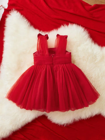 Baby Bow Shoulder Mesh Hem Dress Without Top