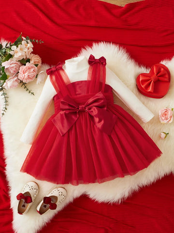 Baby Bow Shoulder Mesh Hem Dress Without Top