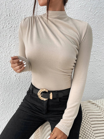 Mock Neck Ruched Bodysuit