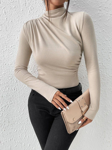 Mock Neck Ruched Bodysuit