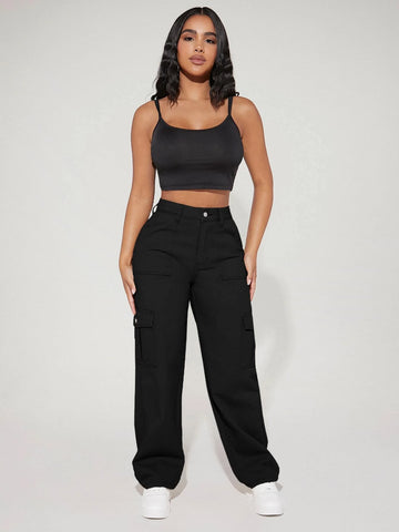 PETITE High Waist Flap Pocket Side Cargo Jeans