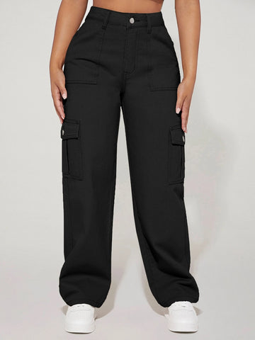 PETITE High Waist Flap Pocket Side Cargo Jeans