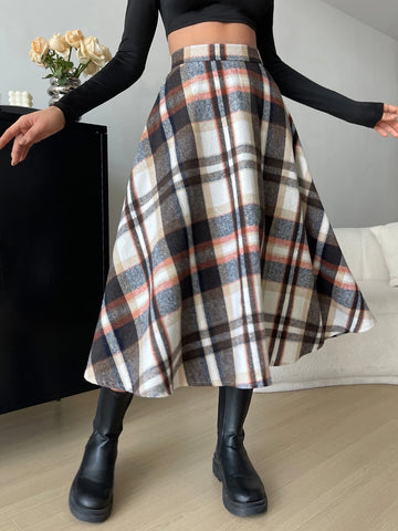 High Waist Plaid Flare Skirt