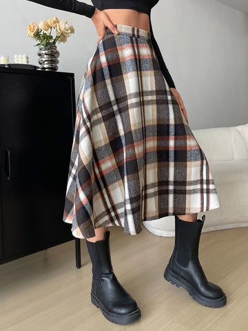 High Waist Plaid Flare Skirt