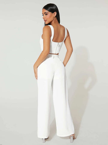 PETITE Notched Neck Crop Tank Top & Wide Leg Pants
