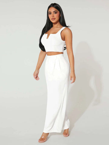 PETITE Notched Neck Crop Tank Top & Wide Leg Pants