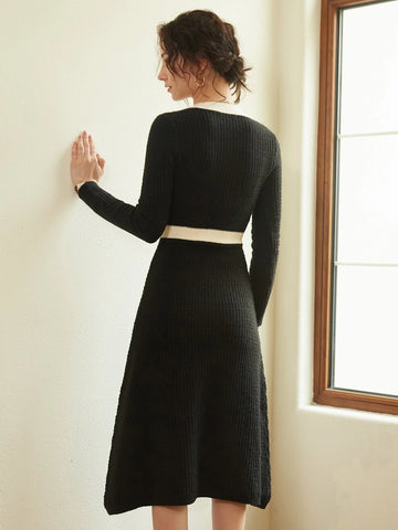 Knit Mix Contrast Trim Sweater Dress