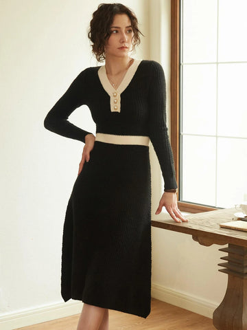 Knit Mix Contrast Trim Sweater Dress