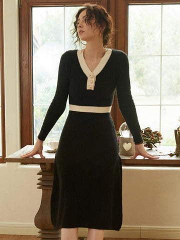 Knit Mix Contrast Trim Sweater Dress