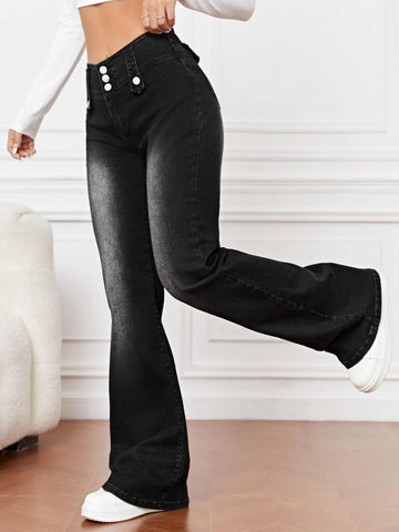Bleach Wash Flare Leg Jeans