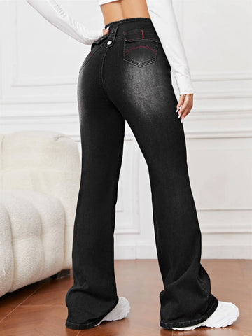 Bleach Wash Flare Leg Jeans
