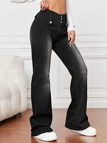 Bleach Wash Flare Leg Jeans