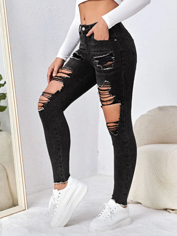 Ripped Cut Out Skinny Jeans