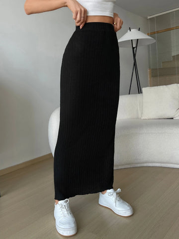 Lettuce Trim Rib-knit Skirt