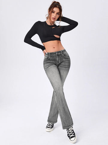 Moustache Effect Flare Leg Jeans