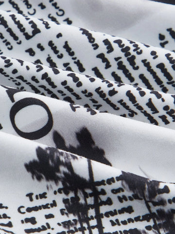 Newspaper Print Mock Neck Crop Tee