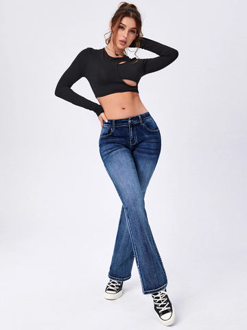 Moustache Effect Flare Leg Jeans