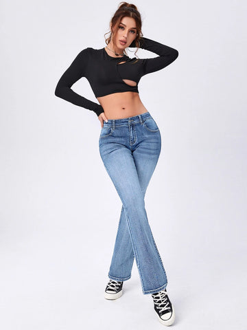 Moustache Effect Flare Leg Jeans