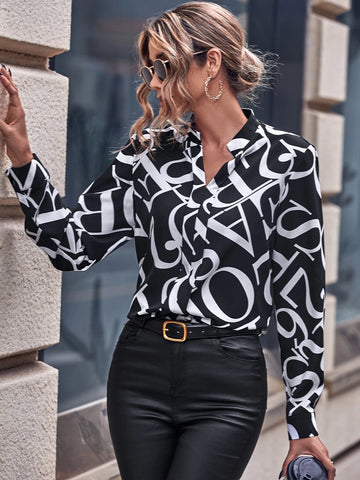 Allover Print Notched Neck Blouse