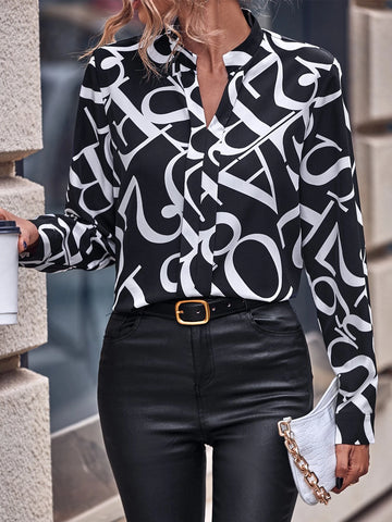 Allover Print Notched Neck Blouse