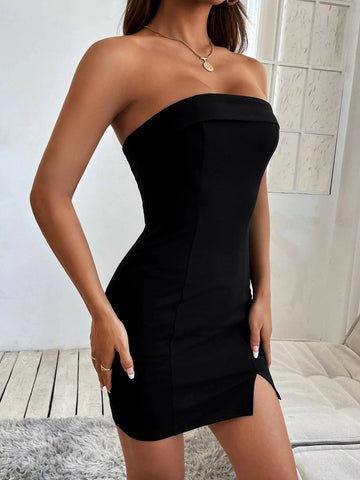 Split Hem Tube Bodycon Dress