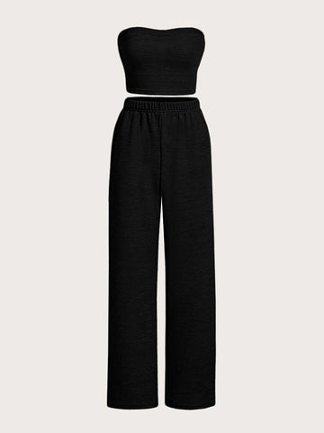 Crop Tube Top & Flare Leg Pants Set
