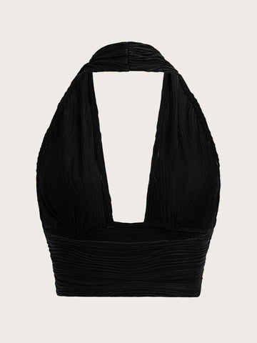 ICON Solid Backless Crop Halter Top