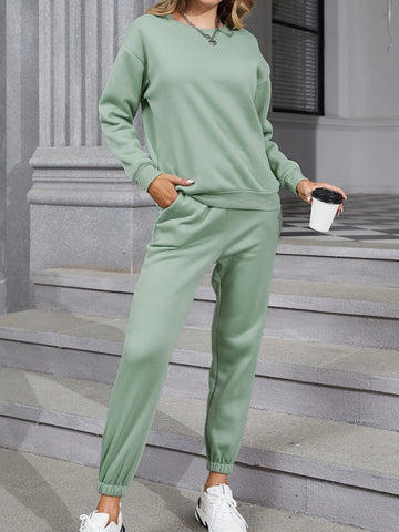 Solid Pullover & Knot Front Sweatpants
