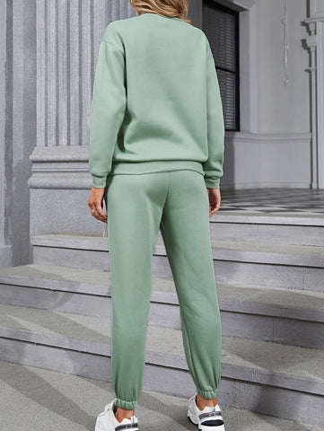 Solid Thermal Lined Pullover & Knot Front Sweatpants