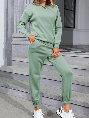 Solid Pullover & Knot Front Sweatpants